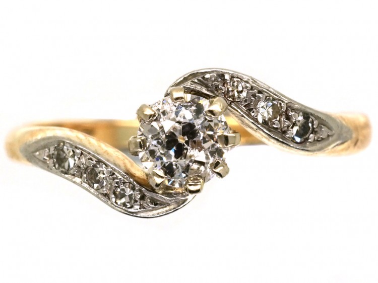 Edwardian 18ct Gold & Platinum, Single Stone Diamond Twist Ring