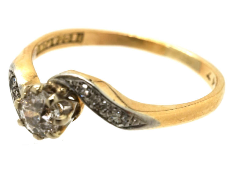 Edwardian 18ct Gold & Platinum, Single Stone Diamond Twist Ring