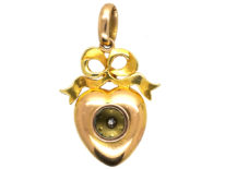 Edwardian 15ct Gold Heart Pendant Set With Natural Split Pearls & a Diamond