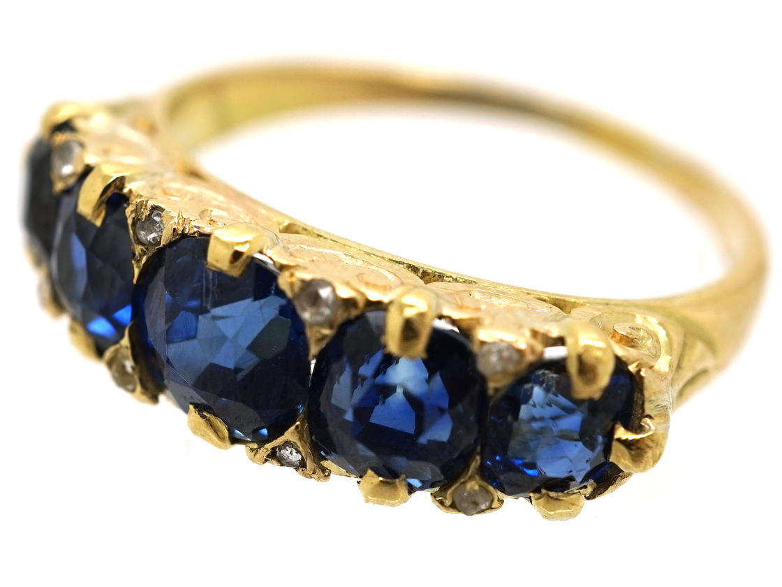 Victorian 18ct Gold Five Stone Sapphire Carved Half Hoop Ring (578K ...