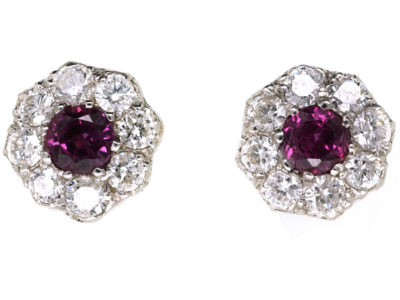 18ct White Gold Ruby & Diamond Cluster Earrings