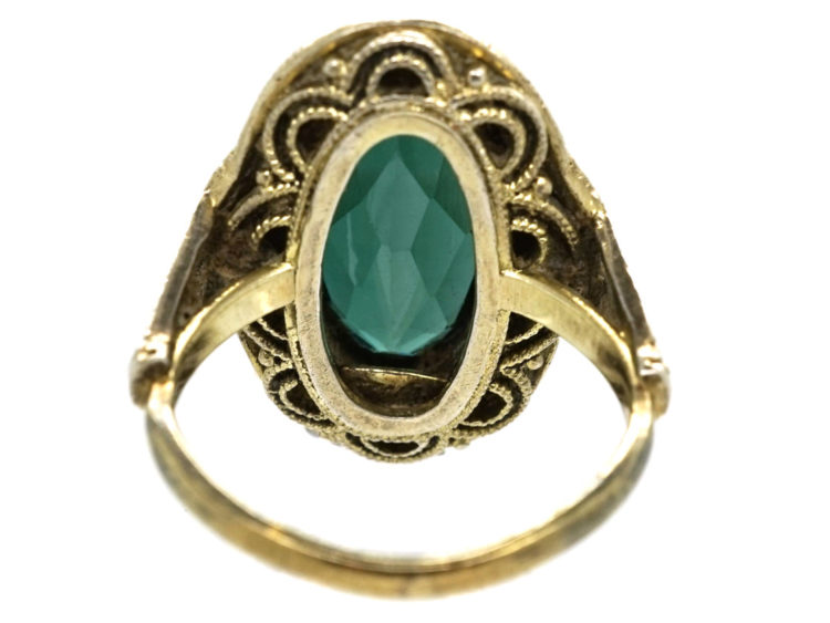 Art Deco Silver Gilt & Green Paste Ring Attributed to Theodor Fahrner