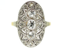 Art Deco 14ct Gold & Platinum Oval Diamond Set Ring