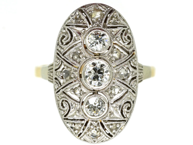 Art Deco 14ct Gold & Platinum Oval Diamond Set Ring