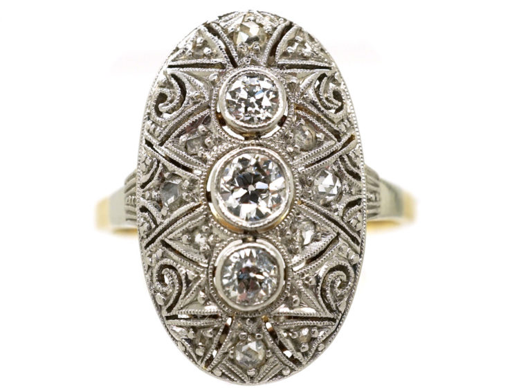 Art Deco 14ct Gold & Platinum Oval Diamond Set Ring