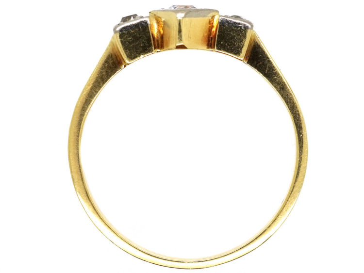 Art Deco 18ct Gold, Platinum & Three Stone Diamond Ring