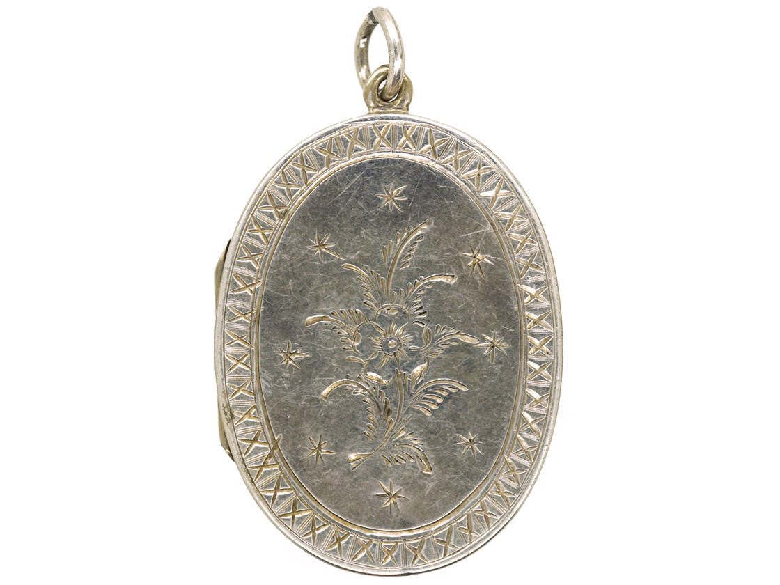 Victorian Oval Silver Engraved Locket (186K) | The Antique Jewellery ...