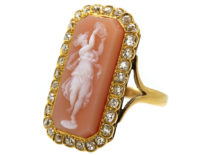 Victorian Diamond & Carved Carnelian Ring of a Dancing Muse