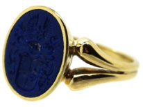 14ct Gold & Lapis Signet Ring With Intaglio of Crest