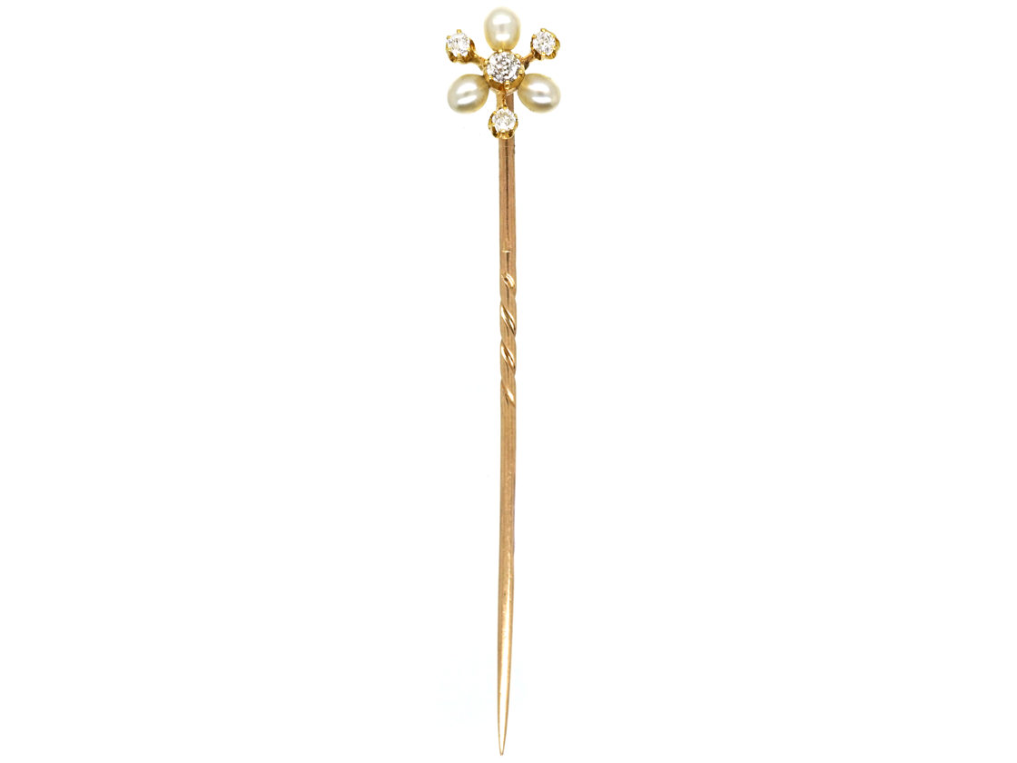 Edwardian Natural Pearl & Diamond Tie Pin (766K) | The Antique ...