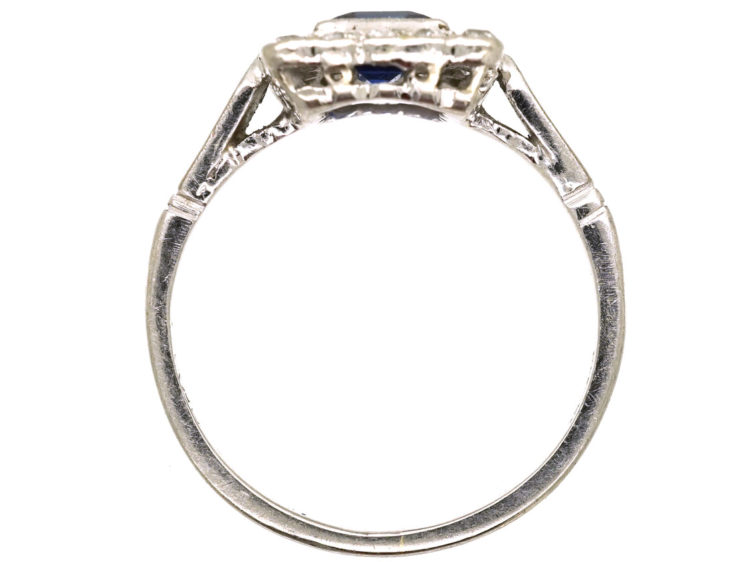 Art Deco 18ct White Gold, Platinum, Sapphire & Diamond Square Ring