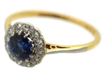 Edwardian 18ct Gold, Platinum & Sapphire & Diamond Cluster Ring
