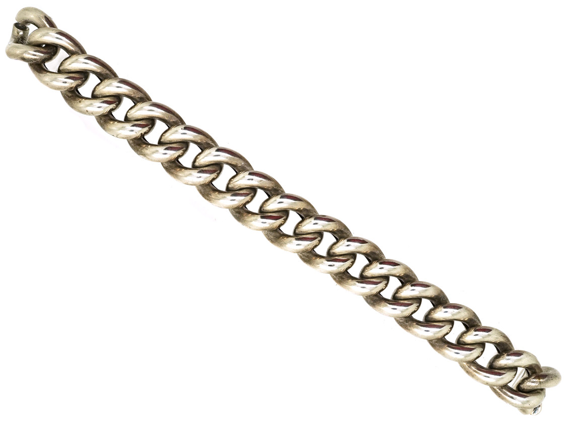 Wide Silver Curb Bracelet (749K) | The Antique Jewellery Company