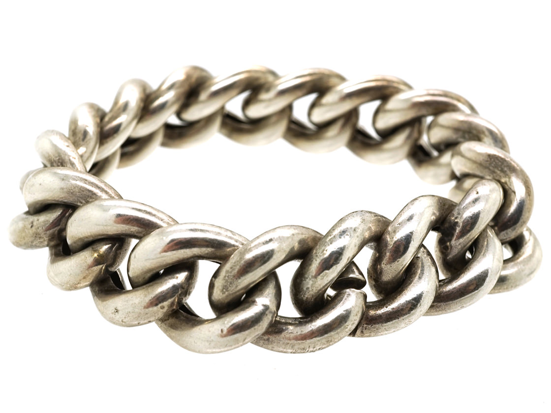 Wide Silver Curb Bracelet (749K) | The Antique Jewellery Company