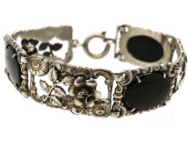 Silver & Onyx Bracelet With Flower Motif