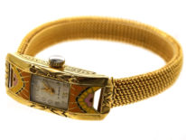 Art Deco 18ct Gold & Enamel Watch on Mesh Strap