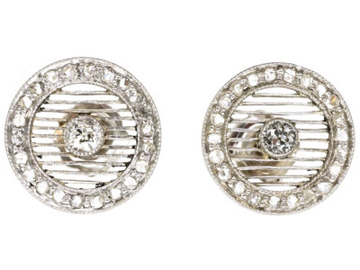 Art Deco Platinum & Rose Diamond & Transition Cut Diamond Round Earrings