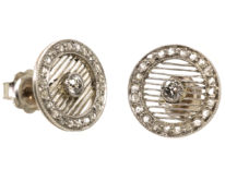 Art Deco Platinum & Rose Diamond & Transition Cut Diamond Round Earrings