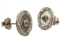 Art Deco Platinum & Rose Diamond & Transition Cut Diamond Round Earrings