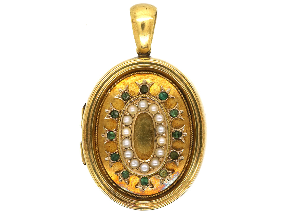 Victorian 15ct Gold Oval Locket Set With Emeralds & Natural Split ...