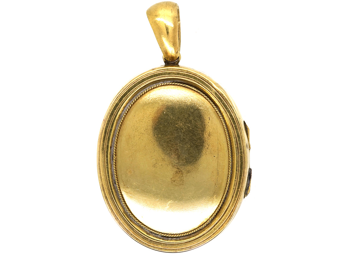 Victorian 15ct Gold Oval Locket Set With Emeralds & Natural Split ...