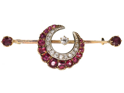 Victorian Ruby & Diamond Crescent Brooch