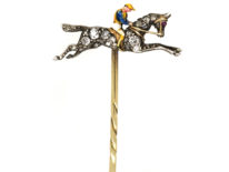 Edwardian Rose Diamond & Enamel Racehorse & Jockey Tie Pin