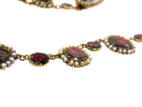 Georgian 9ct Gold, Flat Cut Garnet & Natural Seed Pearls Necklace