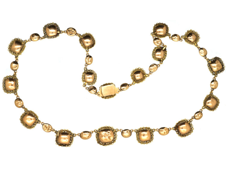 Georgian 9ct Gold, Flat Cut Garnet & Natural Seed Pearls Necklace