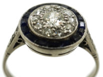 Art Deco Platinum Target Ring Set With Diamonds & Sapphires
