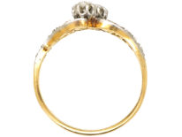French 18ct Gold Two Stone Diamond Twist Ring With Rose Diamond Shoulders