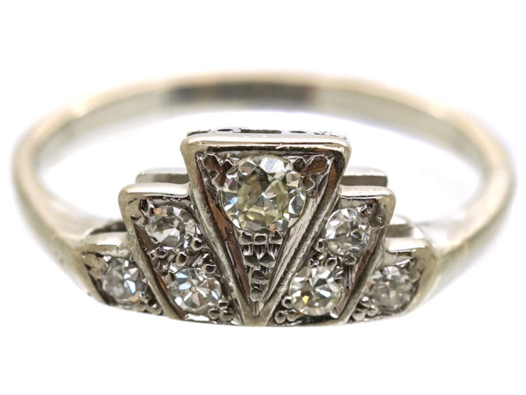 Art Deco Platinum & Diamond Fan Shaped Ring