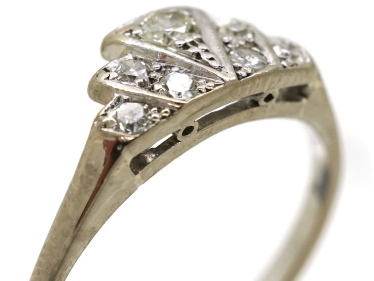 Art Deco Platinum & Diamond Fan Shaped Ring