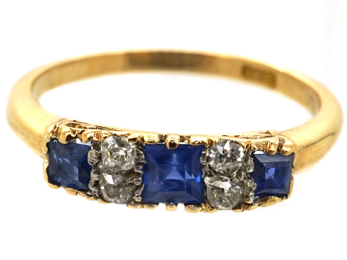 Edwardian 18ct Gold, Three Stone Sapphire & Diamond Ring (215/O) | The ...