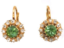Edwardian 18ct Gold, Peridot & Rose Diamond Earrings