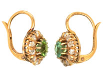 Edwardian 18ct Gold, Peridot & Rose Diamond Earrings