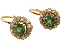 Edwardian 18ct Gold, Peridot & Rose Diamond Earrings