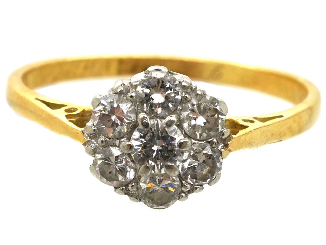 Gold, Platinum & Diamond Daisy Cluster Antique Ring main image 1