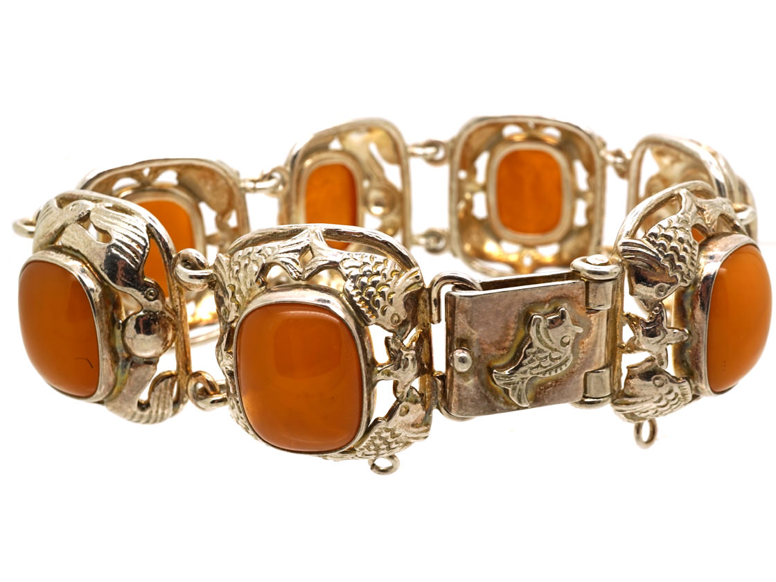 Silver Fishes & Amber Bracelet (790K) The Antique Jewellery Company