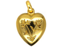 Edwardian 15ct Gold Heart Pendant With Applied Gold Flowers