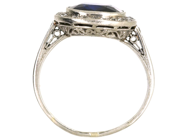 French Art Deco Synthetic Sapphire & Diamond Cluster Ring