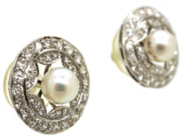 Edwardian Platinum, Pearl & Diamond Cluster Earrings