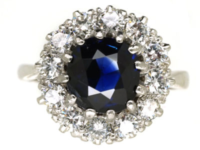 18ct White Gold, Platinum, Sapphire & Diamond Cluster Ring