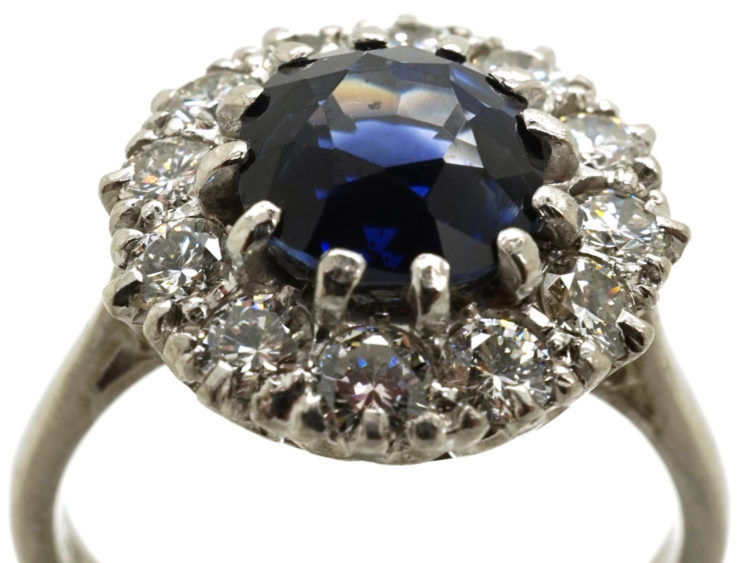 18ct White Gold, Platinum, Sapphire & Diamond Cluster Ring
