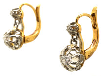 French 18ct Gold Two Stone Diamond Drop Earrings