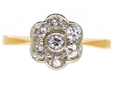 Edwardian 18ct Gold, Platinum, Diamond Daisy Cluster Ring