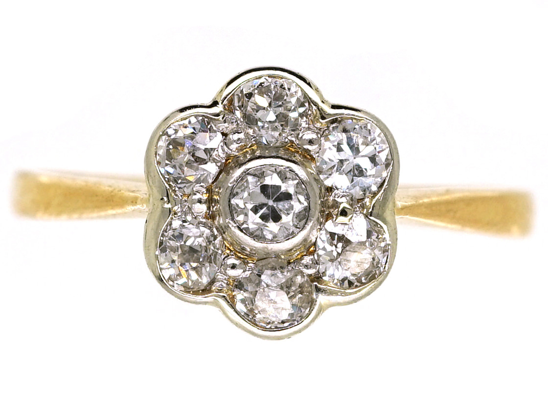 Edwardian 18ct Gold, Platinum, Diamond Daisy Cluster Ring (782K) | The ...