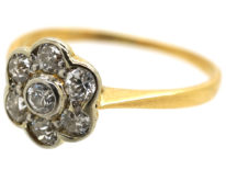 Edwardian 18ct Gold, Platinum, Diamond Daisy Cluster Ring