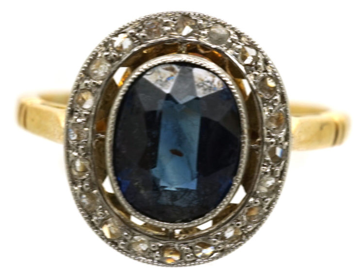 Edwardian 18ct Gold,Platinum, Sapphire & Diamond Oval Cluster Ring