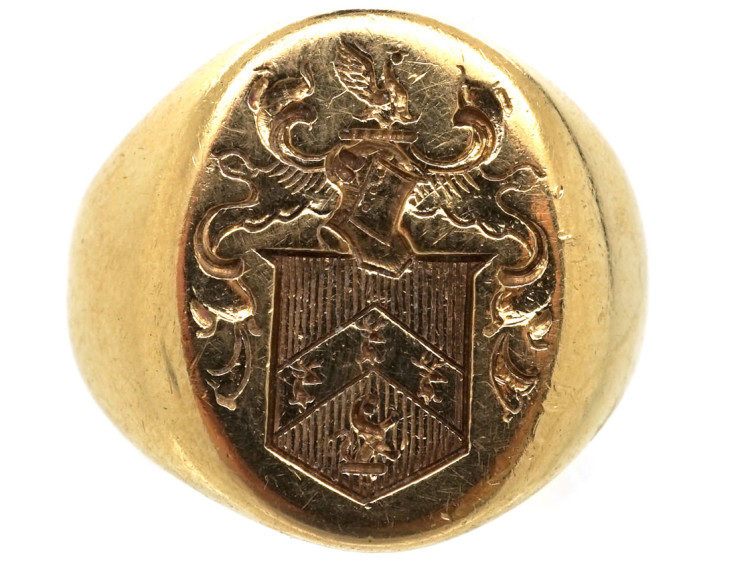 14ct Gold Signet Ring By Tiffany With Crest Intaglio